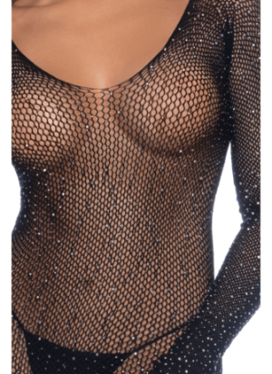 Combinaison noire en résille ornée de strass - MAL1131BKRH
